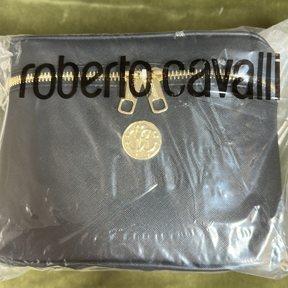 NEW Roberto Cavalli Black Cosmetic Bag Train Case with Gold Accents - Picture 4 of 4